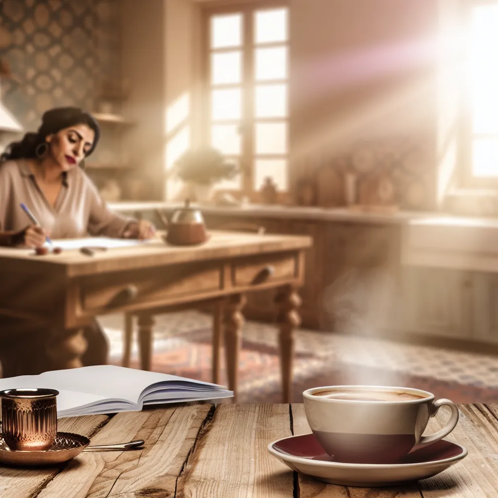 Lifestyle writer in cozy kitchen