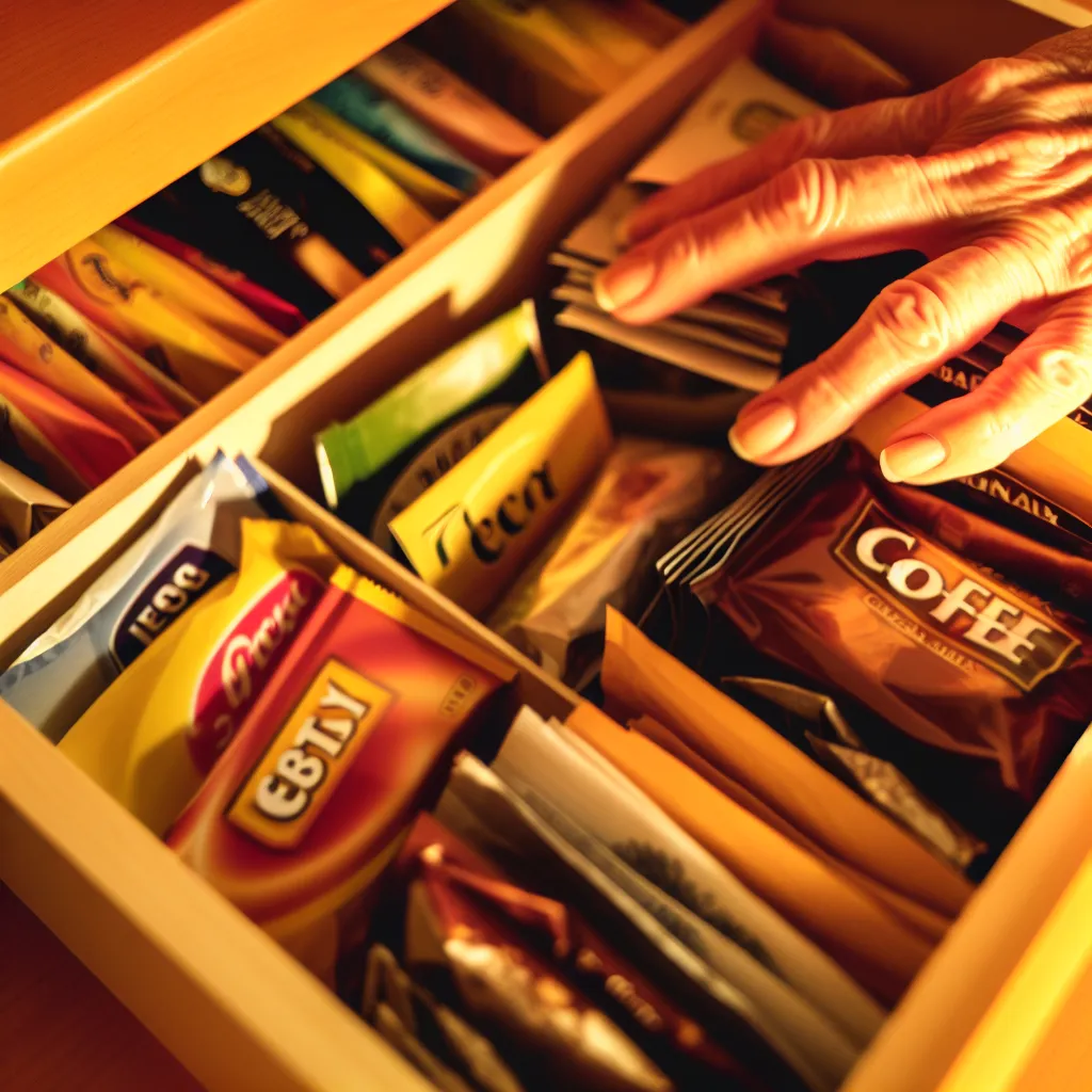 Hands organizing tea bags and coffee packets