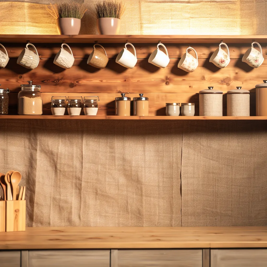 Organized coffee and tea shelf with wooden shelves